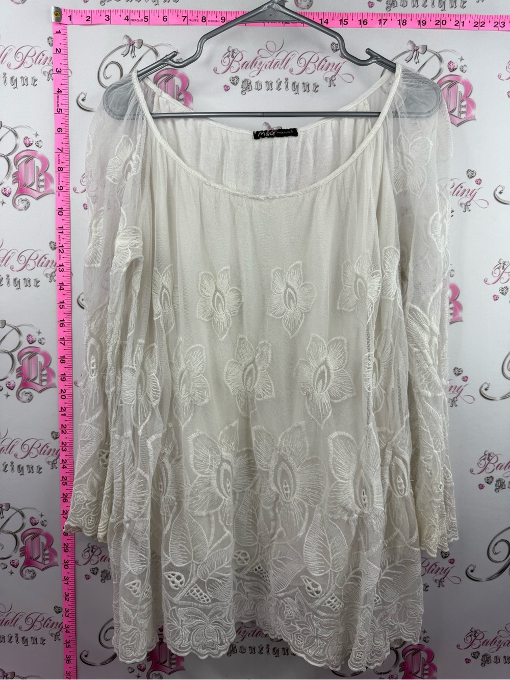 M&G made in Italy blouse flowers Floral Embroidered Tunic Blouse - Ivory